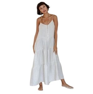 NEW Myrah Penaloza La Mexicana Playsuit 100% Linen Wide Tiered Legs White OS